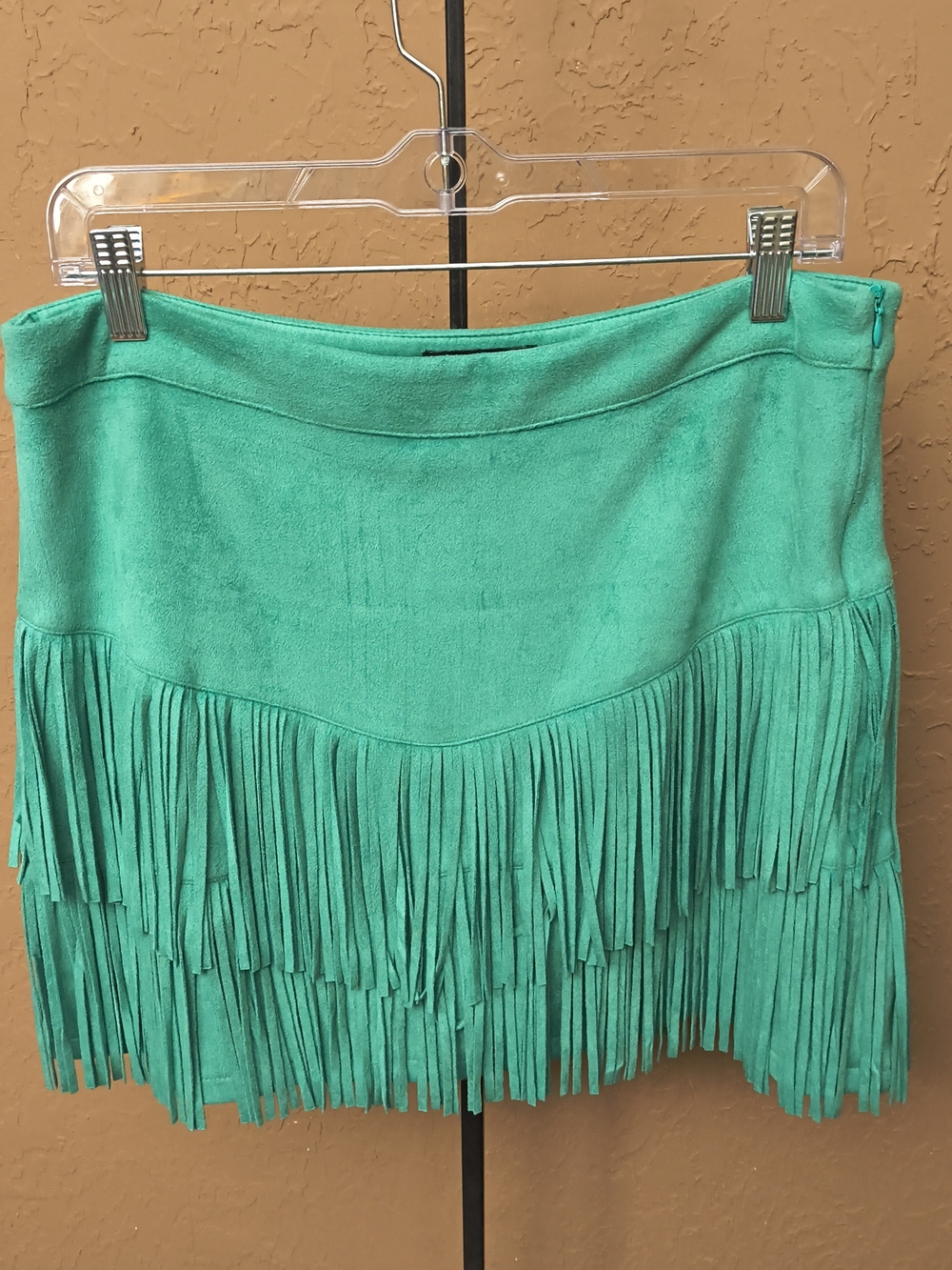 Sterling Kreek Women’s Fort Worth Fringe Faux Suede Skort Turquoise Size Medium